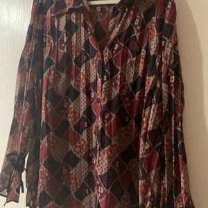 Apostrophe Burgundy and Black Patterned Blouse